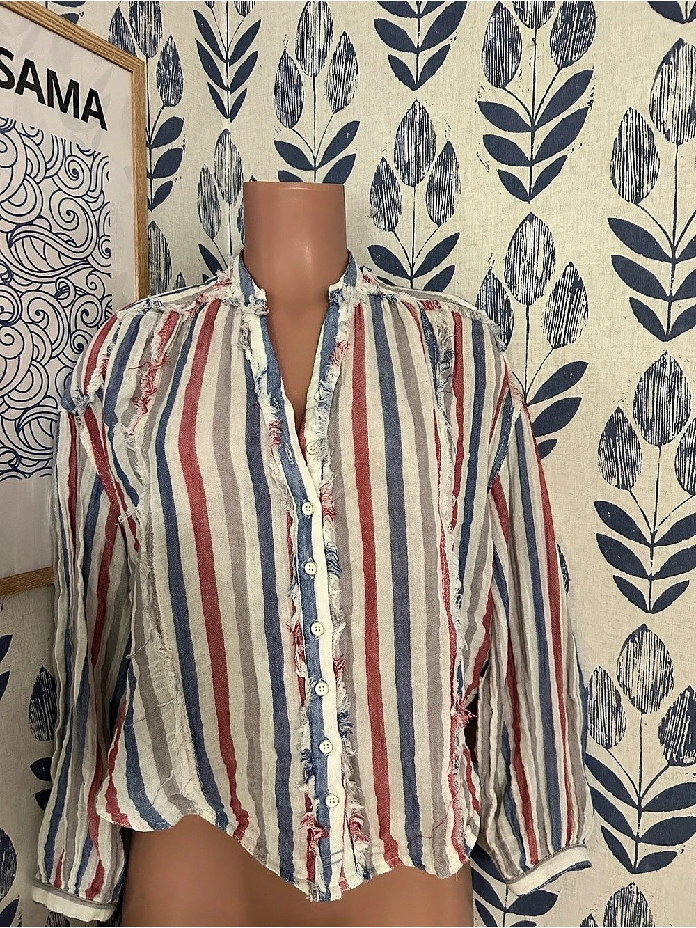 Free People We The Free Valley Double Cloth Striped Shirt Red & Blue